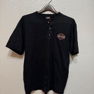 Harley-Davidson Black Men's Henley style Shirt late 90s Large